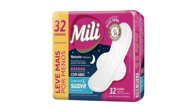 Absorvente Mili Noturno Suave com Abas 32 Unidades 