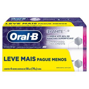 Pack Creme Dental Oral-B 3D White Brilliant Fresh Caixa 4 Unidades 70g Cada Leve Mais Pague Menos