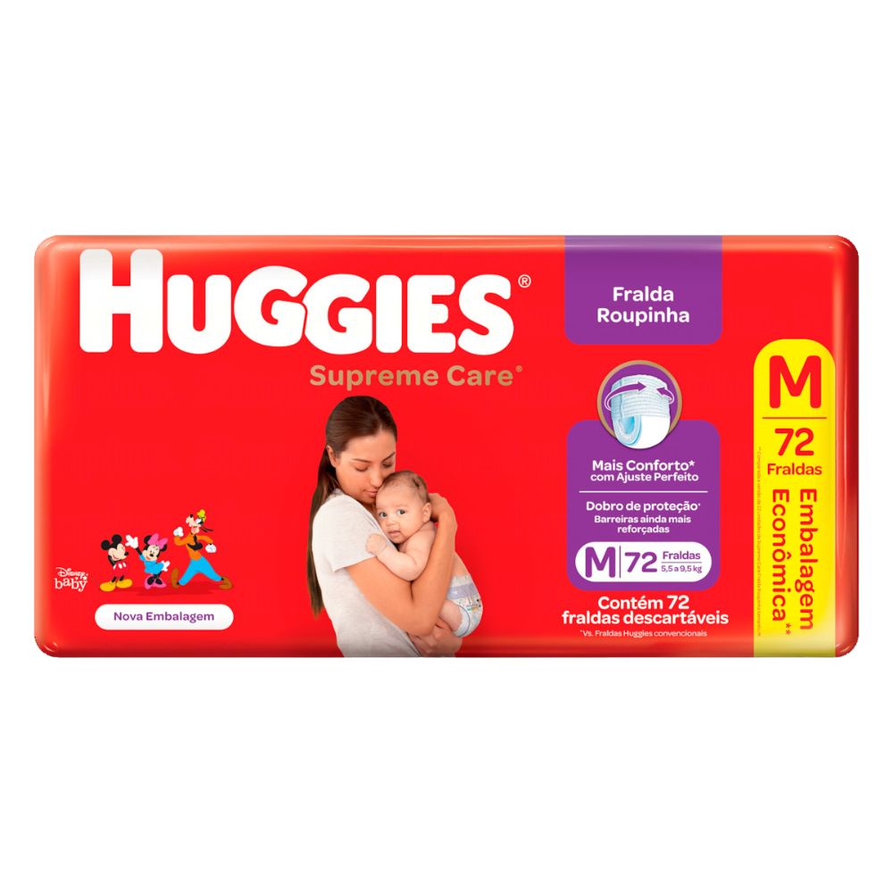 Fralda Descartável Infantil Roupinha Huggies Supreme Care M Pacote 72 Unidades Embalagem Econômica