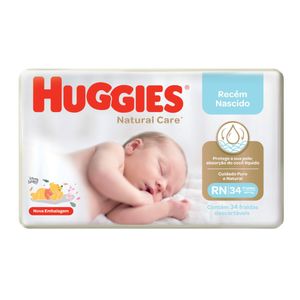 Fralda Descartável Recém-Nascido Huggies Natural Care RN Pacote 34 Unidades