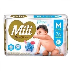 Fralda Descartável Mili Love & Care Jumbo M 26 Unidades