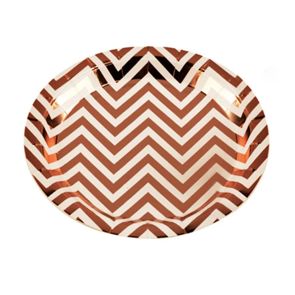 Prato de Papel Chevron Bronze Silver Plastic 10 Unidades
