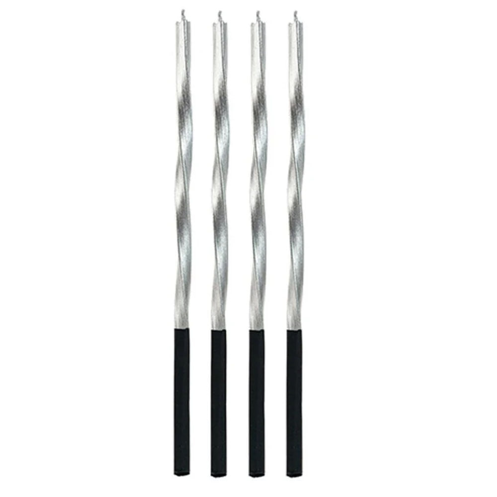 Vela Torcida Metalizada Prata Silver Plastic 4 Unidades