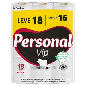 Papel Higiênico Folha Dupla Vip Natural Personal 30m Leve 18 Pague 16