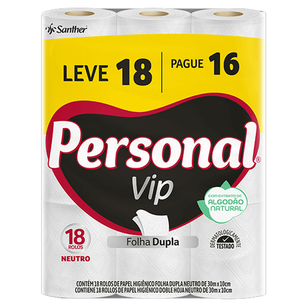 Papel Higiênico Folha Dupla Vip Natural Personal Leve 18 Pague 16
