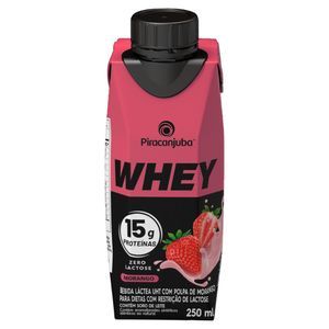 Bebida Láctea UHT Morango Zero Lactose Piracanjuba Whey Caixa 250ml