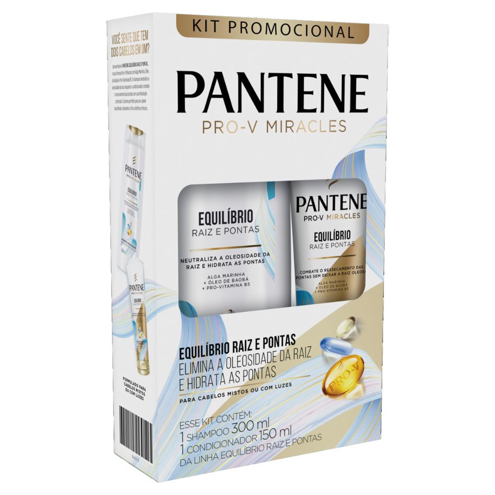 Kit Shampoo 300ml + Condicionador 150ml Pantene Equilíbrio Raiz e Pontas