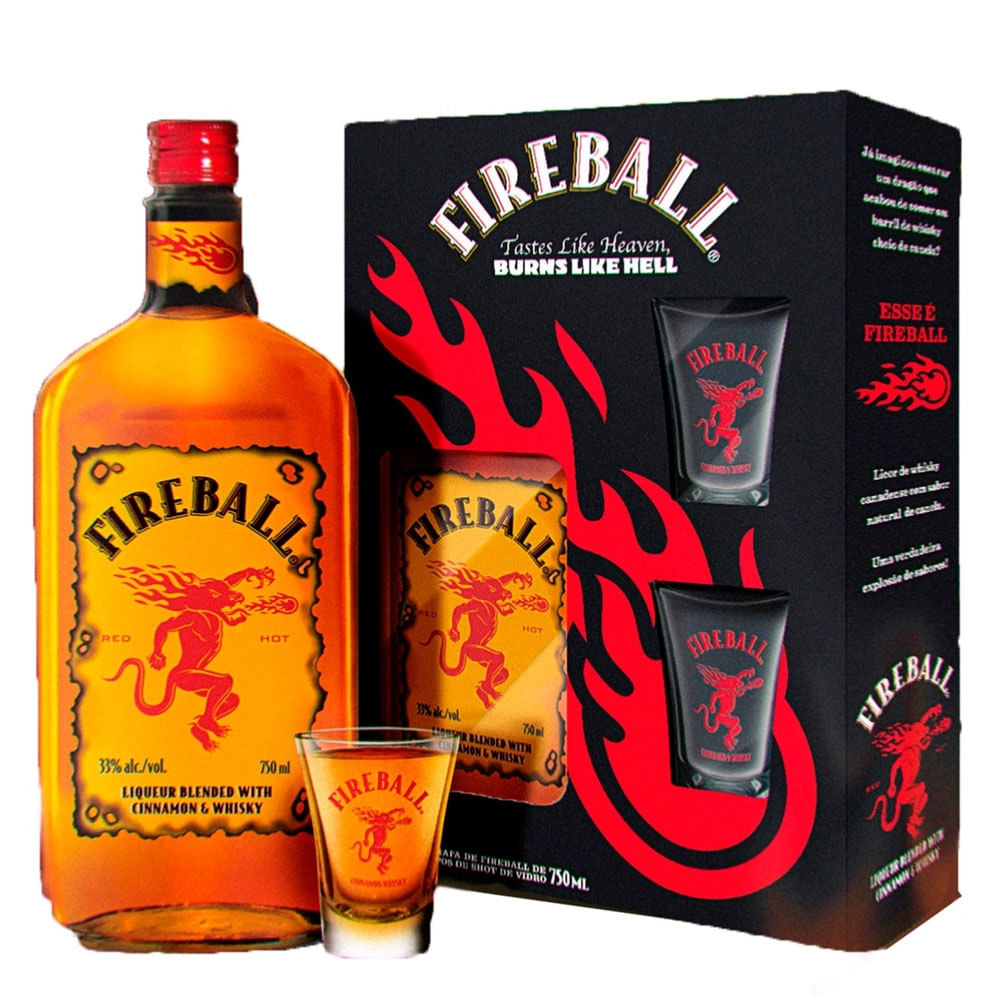 Licor Fireball 750ml Mais Kit com 2 Copos