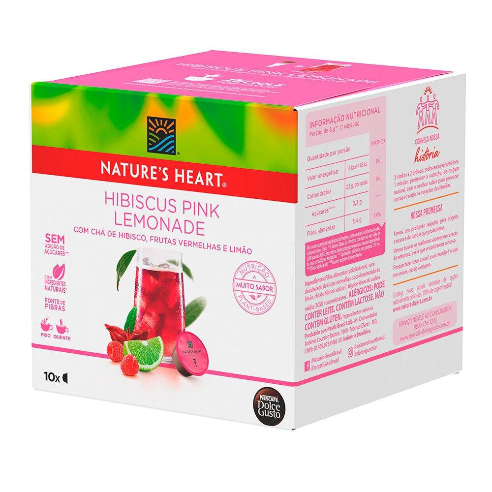 Chá Em Cápsula Natures Heart Tea Hibiscus Pink Lemonade 10 Cápsulas 60g 