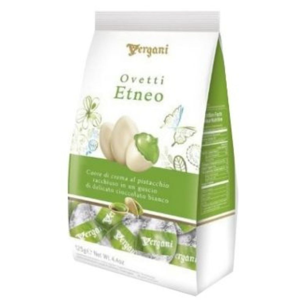 Ovinhos Italianos Vergani Chocolate Branco com Creme de Pistache 120g