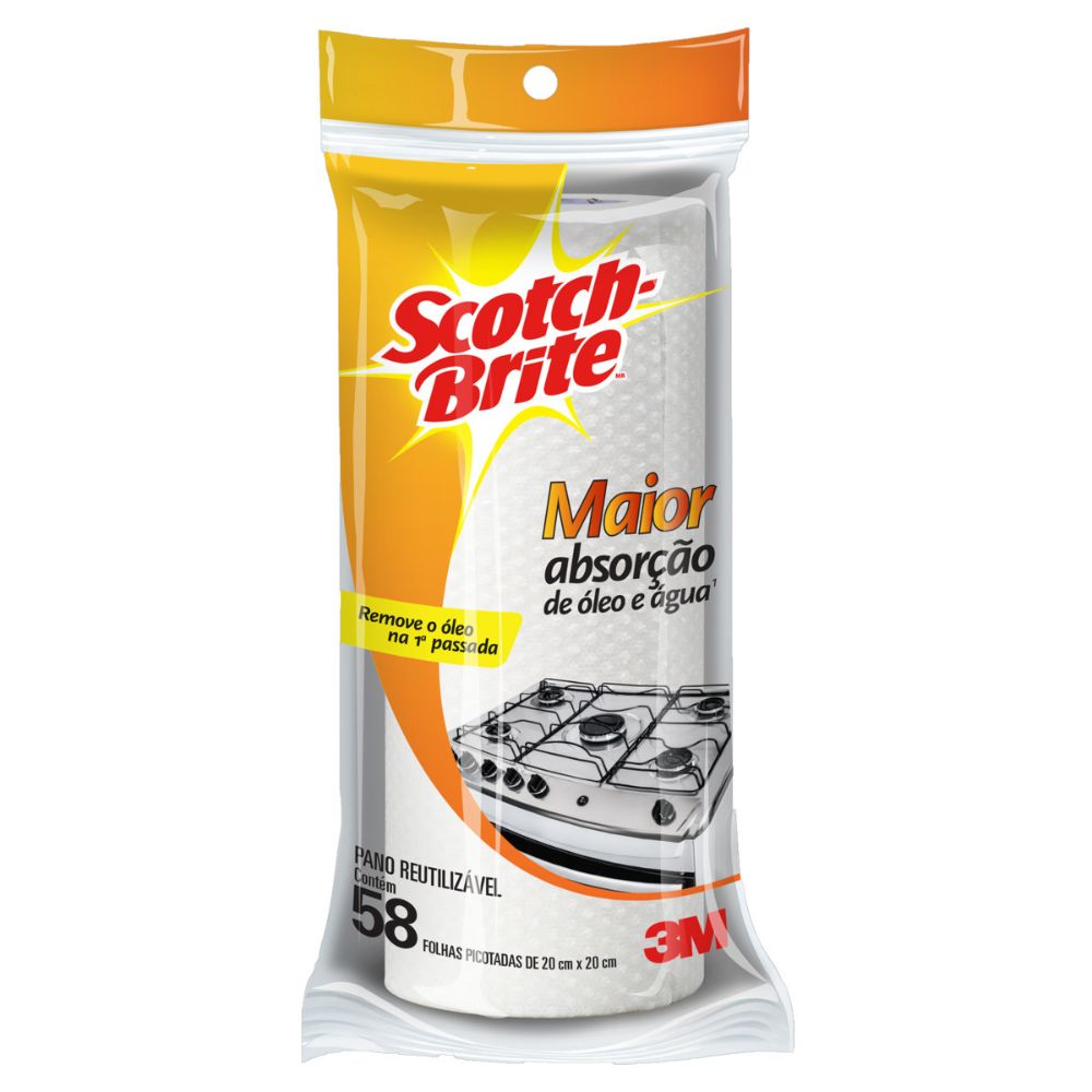 Pano Reutilizável em Rolo Branco Scotch-Brite 58 Unidades