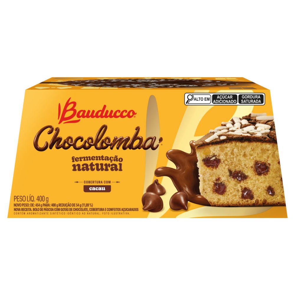 Chocolomba com Gotas de Chocolate Cobertura Cacau e Confeitos Açucarados Bauducco Caixa 400g