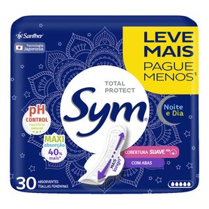 Absorvente com Abas Noite e Dia Total Protect Suave Sym Pacote 30 Unidades Leve Mais Pague Menos