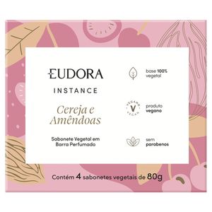 Pack Sabonete Barra Vegetal Cereja e Amêndoas Eudora Instance Caixa 4 Unidades 80g Cada