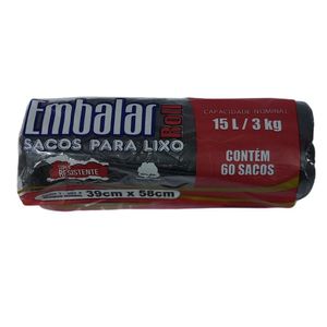 Saco de Lixo Roll Preto Embalar 15L