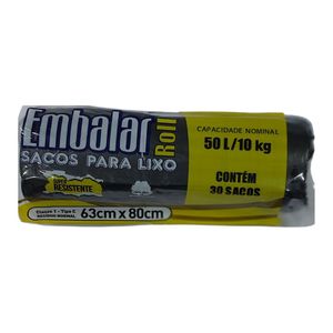 Saco de Lixo Roll Preto Embalar 50L