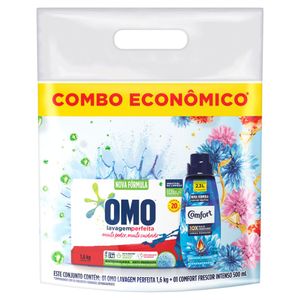 Kit Lava-Roupas Pó Omo Lavagem Perfeita 1,6kg + Amaciante Concentrado Frescor Intenso Comfort 500ml Combo Econômico