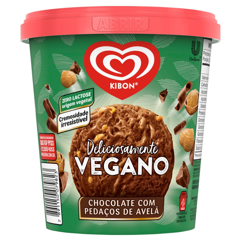 Sorvete Vegano Chocolate com Pedaços de Avelã Kibon Pote 800ml