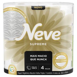 Papel Higiênico Folha Tripla Neutro Neve Supreme 20m Pacote 4 Unidades