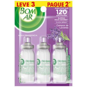 Neutralizador de Odores Campos de Lavanda Click Spray Bom Ar Blister 12ml cada Refil Leve 3 Pague 2