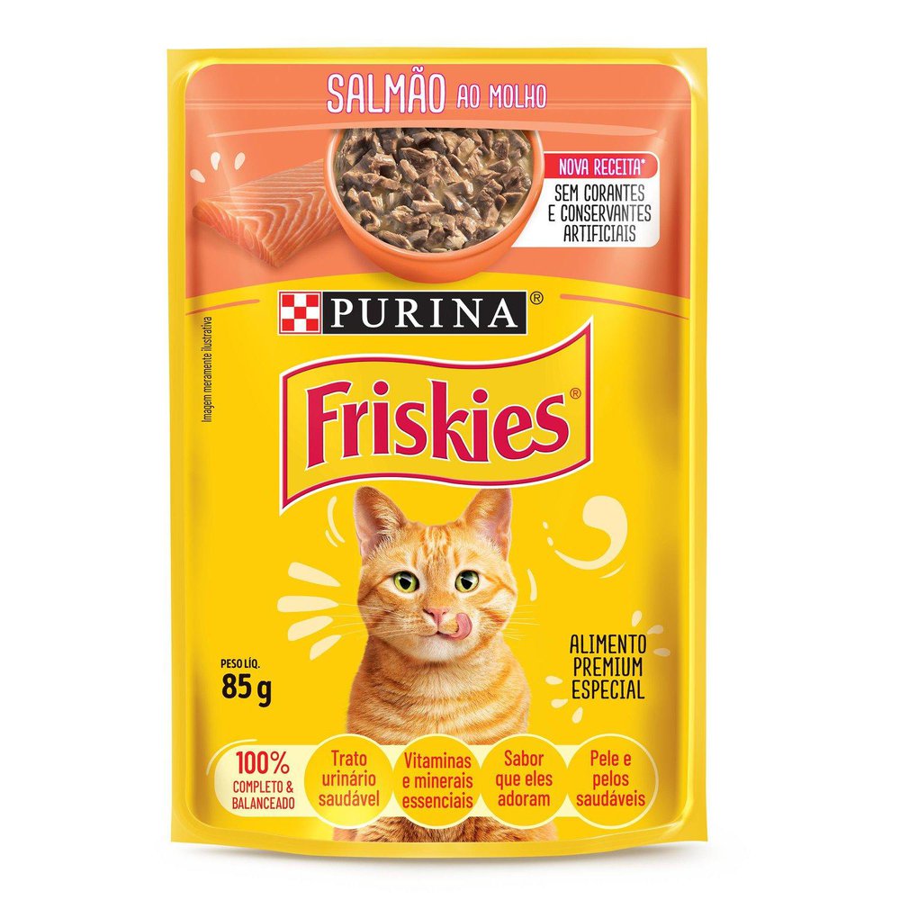 Ração Úmida Purina Friskies para Gatos Sabor Salmão ao Molho 85g