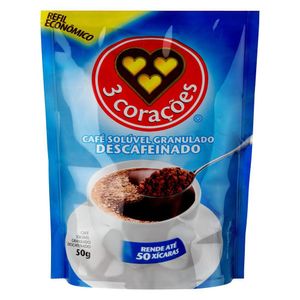 Café 3 Corações Solúvel Descafeinado Sachê 50g