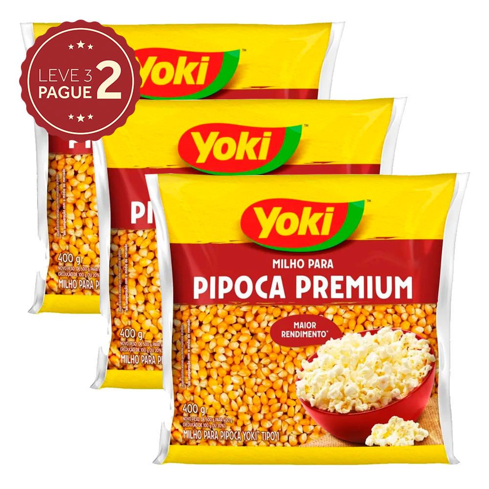 Milho para Pipoca Tipo 1 Yoki Premium Pacote 400g Leve 3 Pague 2 KIT PRONTO