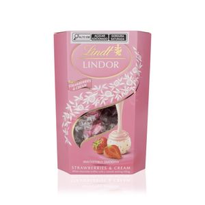 Caixa de Bombons Chocolate Lindt Lindor Branco com Morango e Creme 200g com 16 unidades