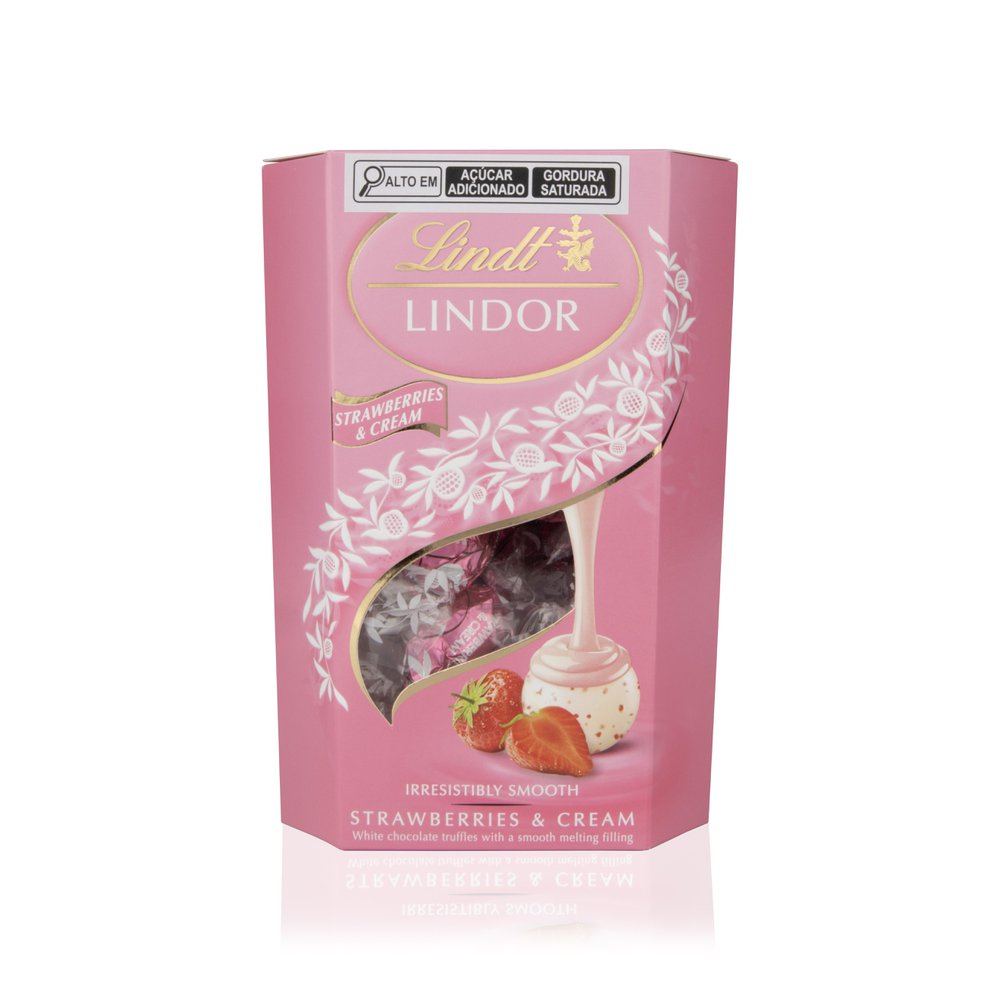 Caixa de Bombons Chocolate Lindt Lindor Branco com Morango e Creme 200g com 16 unidades