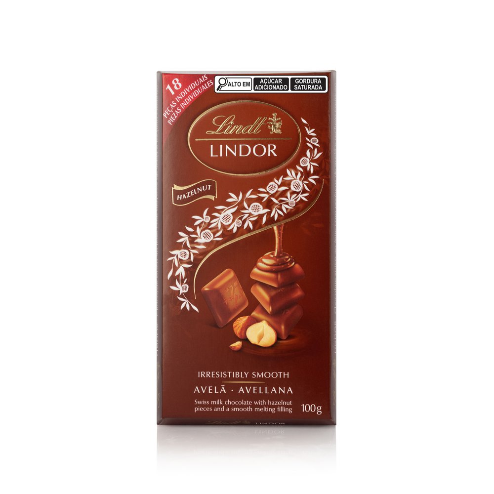 Chocolate Lindt Lindor Singles Ao Leite com Avelã 18 unidades 100g
