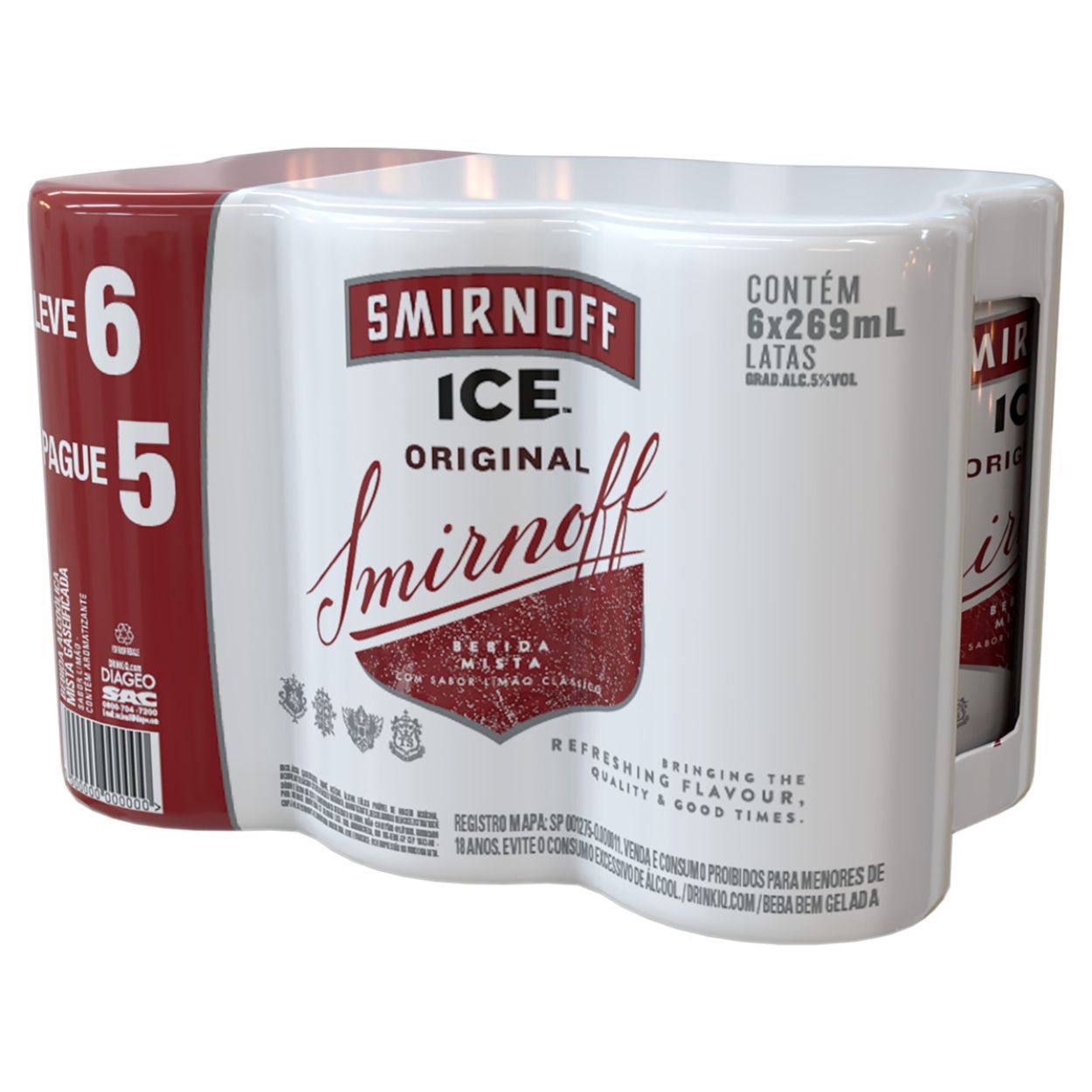 Pack Bebida Mista Alcoólica Limão Clássico Smirnoff Ice Lata 269ml Cada Leve 6 Pague 5 Unidades
