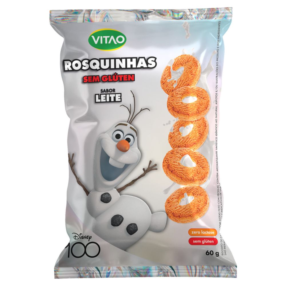 Biscoito Rosquinha Vegano Leite sem Glúten Frozen Vitao Pacote 60g Edição Especial Disney 100