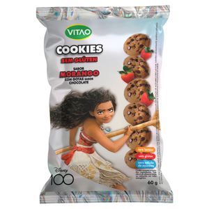 Biscoito Cookie Vegano Morango com Gotas de Chocolate sem Glúten Moana Vitao Pacote 60g Edição Especial Disney 100