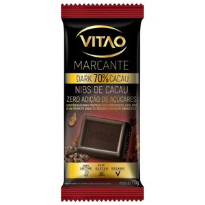 Chocolate Marcante Dark 70% com Nibs de Cacau Zero Açúcar Vitao Pacote 70g