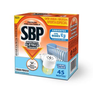 Kit Aparelho Elétrico + Refil Repelente Líquido Cheiro Suave SBP 32,9ml