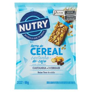 Barra de Cereal Castanha-de-Caju Cobertura Chocolate Nutry Pacote 66g 3 Unidades