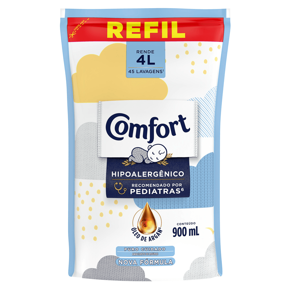 Amaciante de Roupa Concentrado Puro Cuidado Comfort Sachê 900ml Refil Embalagem Econômica