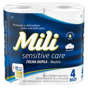 Papel Higiênico Mili Sensitive Care 30m Folha Dupla Neutro  4 Rolos