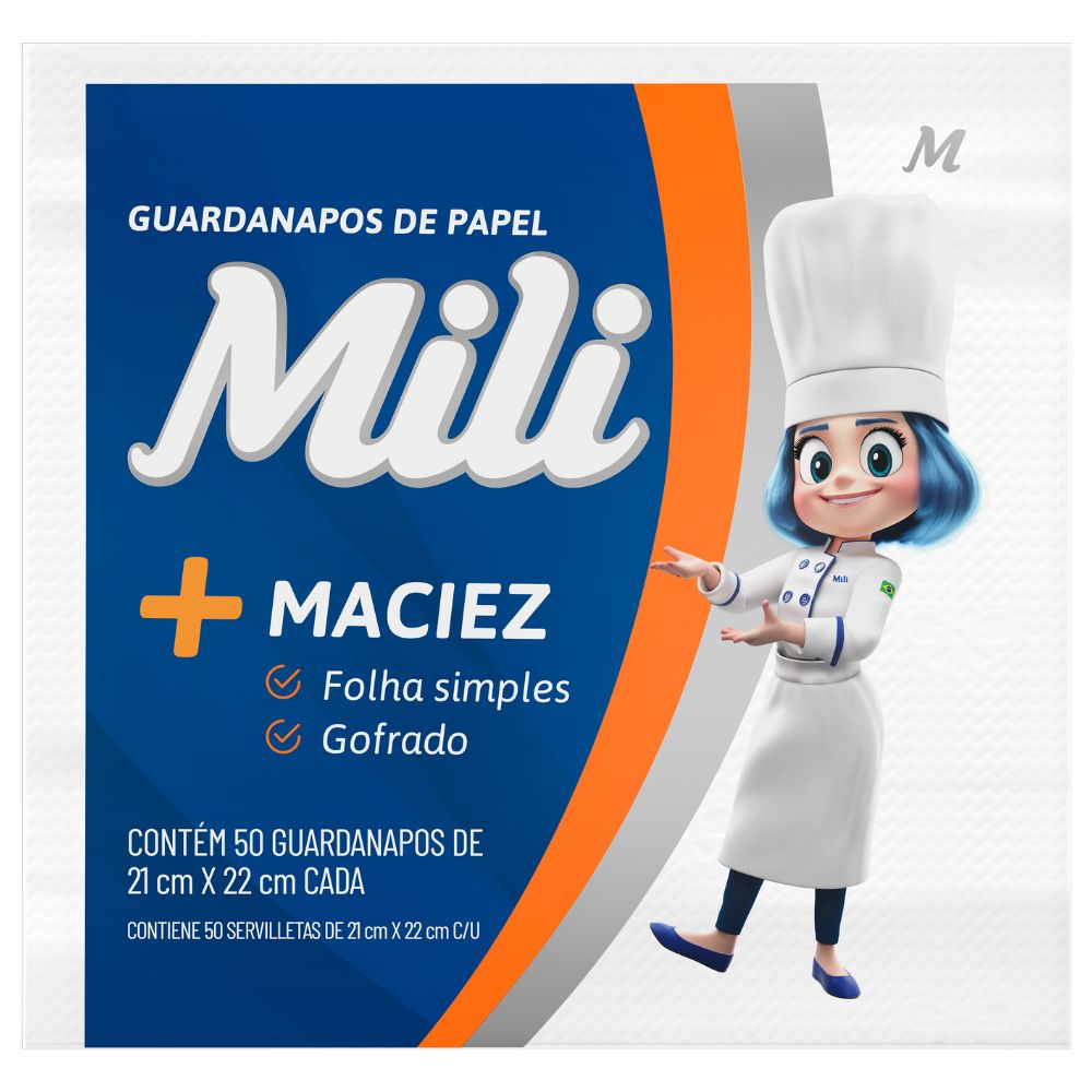 Guardanapo Folha Simples 21cm x 22cm Mili 50 Unidades