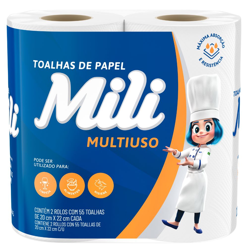 Toalhas de Papel Mili 2 Rolos com 55 Toalhas