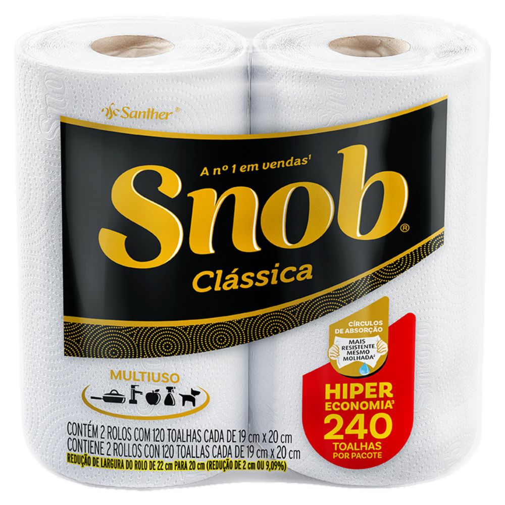 Toalha de Papel Folha Dupla Snob Clássica Pacote 2 Unidades com 120 Folhas Cada