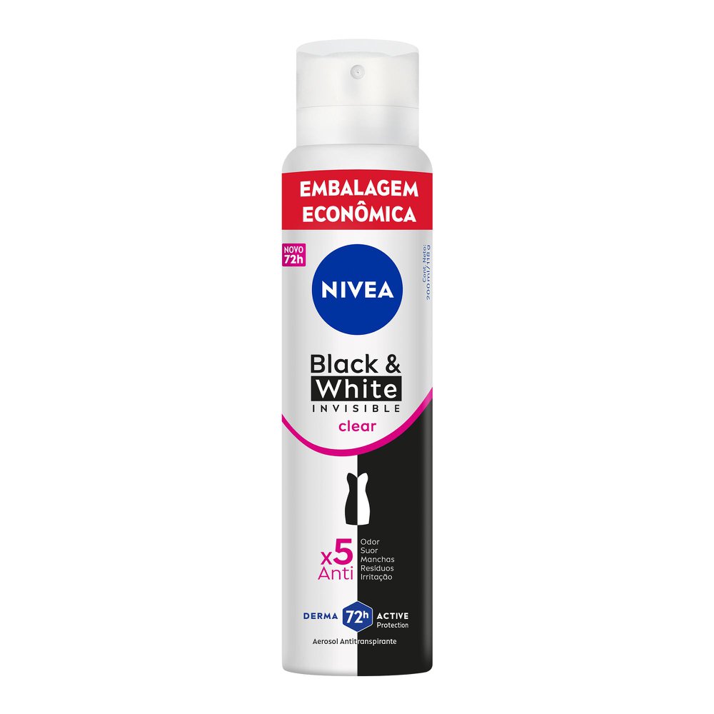 Antitranspirante Aerossol Nivea Invisible for Black & White Clear 200ml Embalagem Econômica