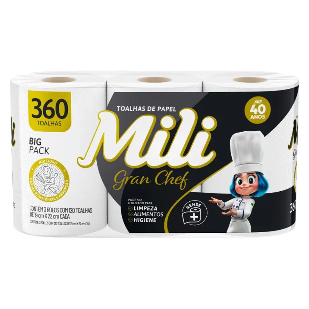 Toalhas de Papel Mili Gran Chef 360 Folhas 3 Unidades
