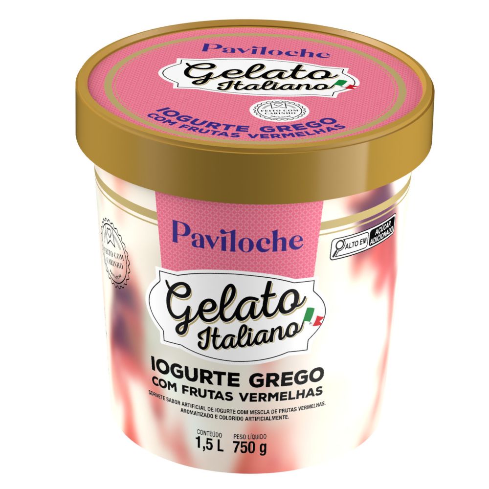 Gelato Italiano Iogurte Grego com Frutas Vermelhas Paviloche Pote 1,5L