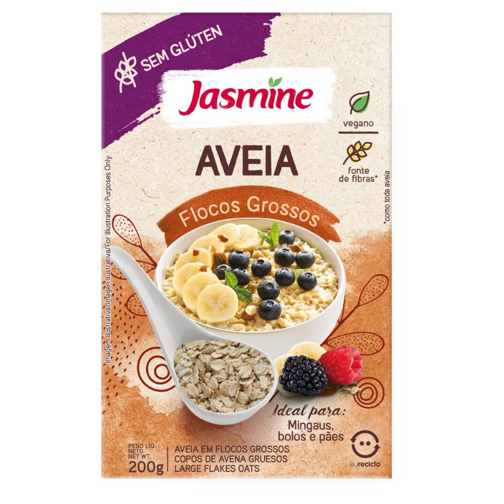 Aveia em Flocos Grossos Sem Glutén Jasmine Caixa 200g