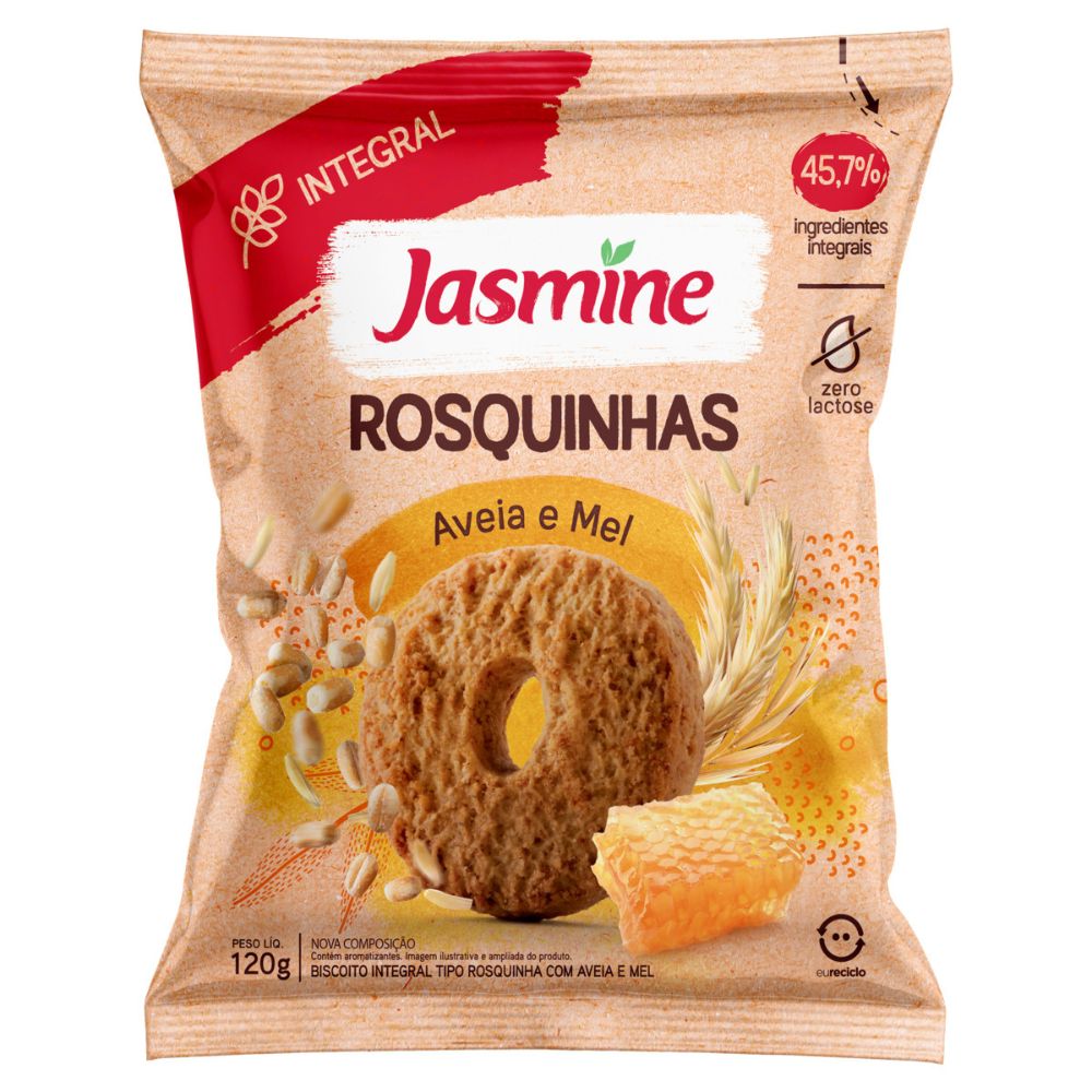 Biscoito Rosquinha Integral Aveia e Mel Jasmine Pacote 120g