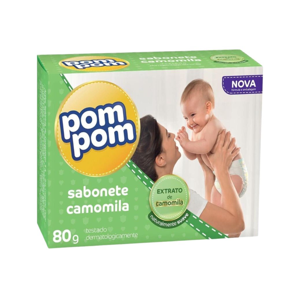 Sabonete Infantil Barra Camomila e Erva Cidreira Pom Pom Caixa 80g
