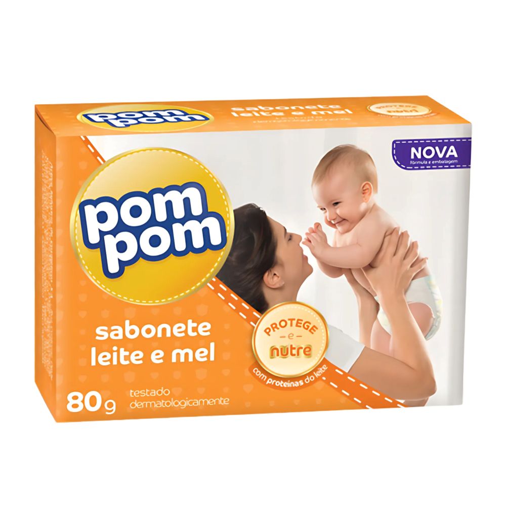Sabonete Infantil Barra Leite e Mel Pom Pom Caixa 80g