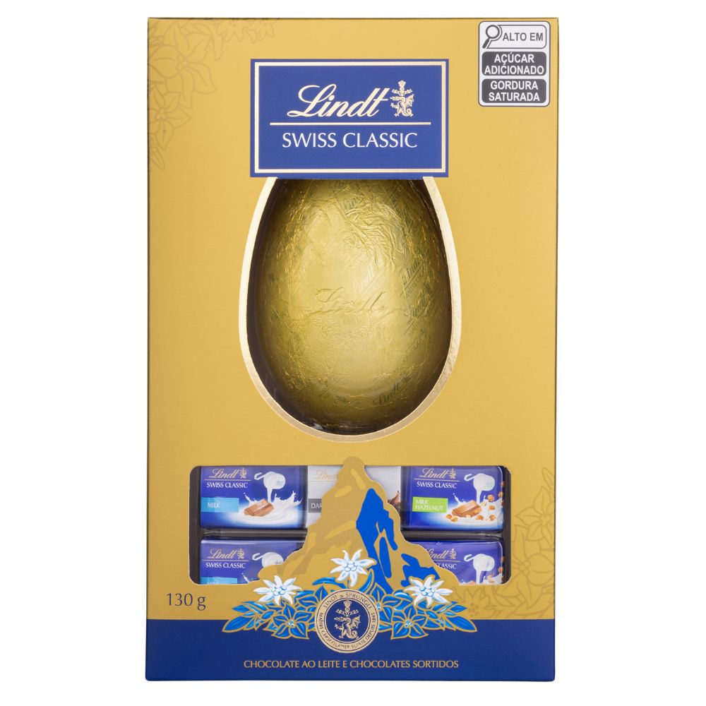Ovo de Páscoa Lindt Swiss Classic Chocolate ao Leite com Barra de Chocolate Sortido 130g