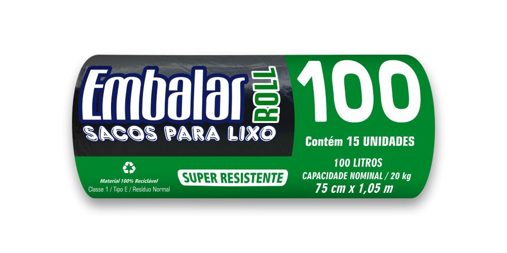 Sacos para Lixo Roll Preto Embalar 100L com 15 unidades